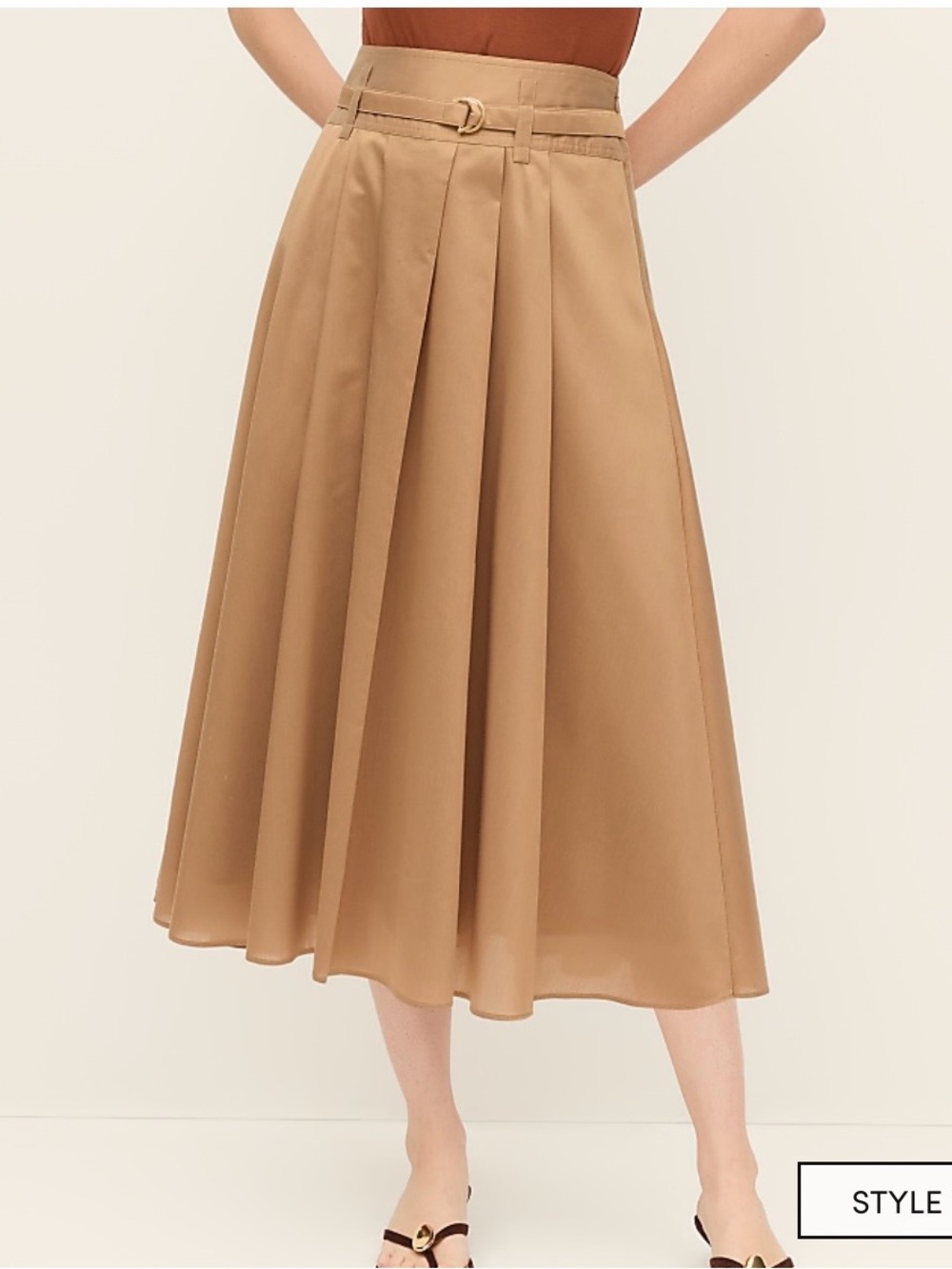 Ann Taylor Belted Pleated Midi Skirt in Classic Tan —NWT